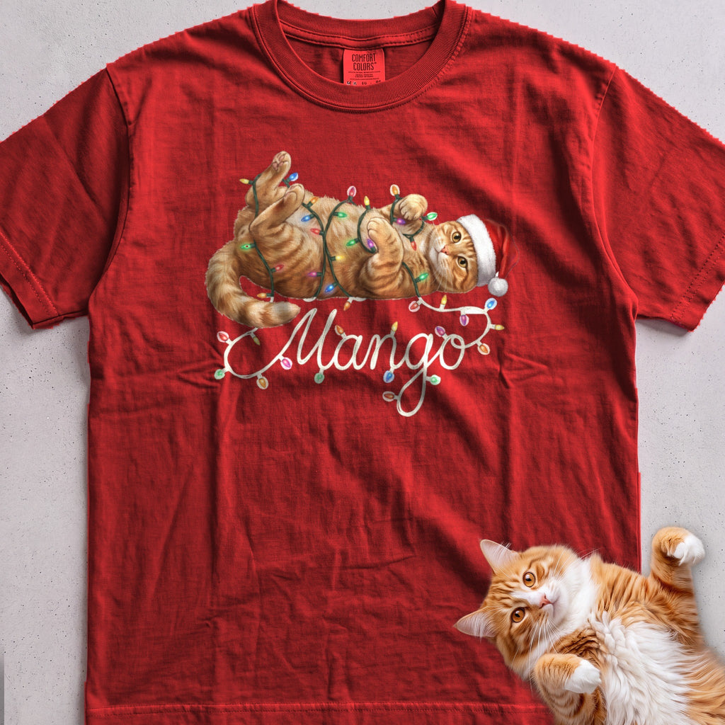 Personalized Name in Lights Cat T-Shirt - Red