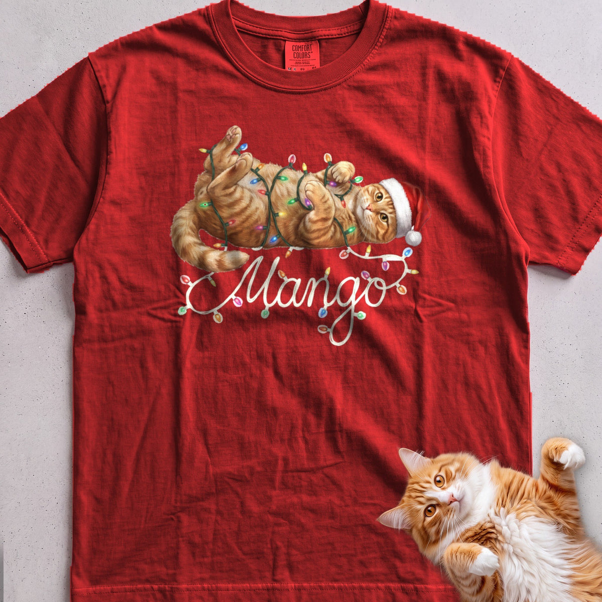 Personalized Name in Lights Cat T-Shirt - Red