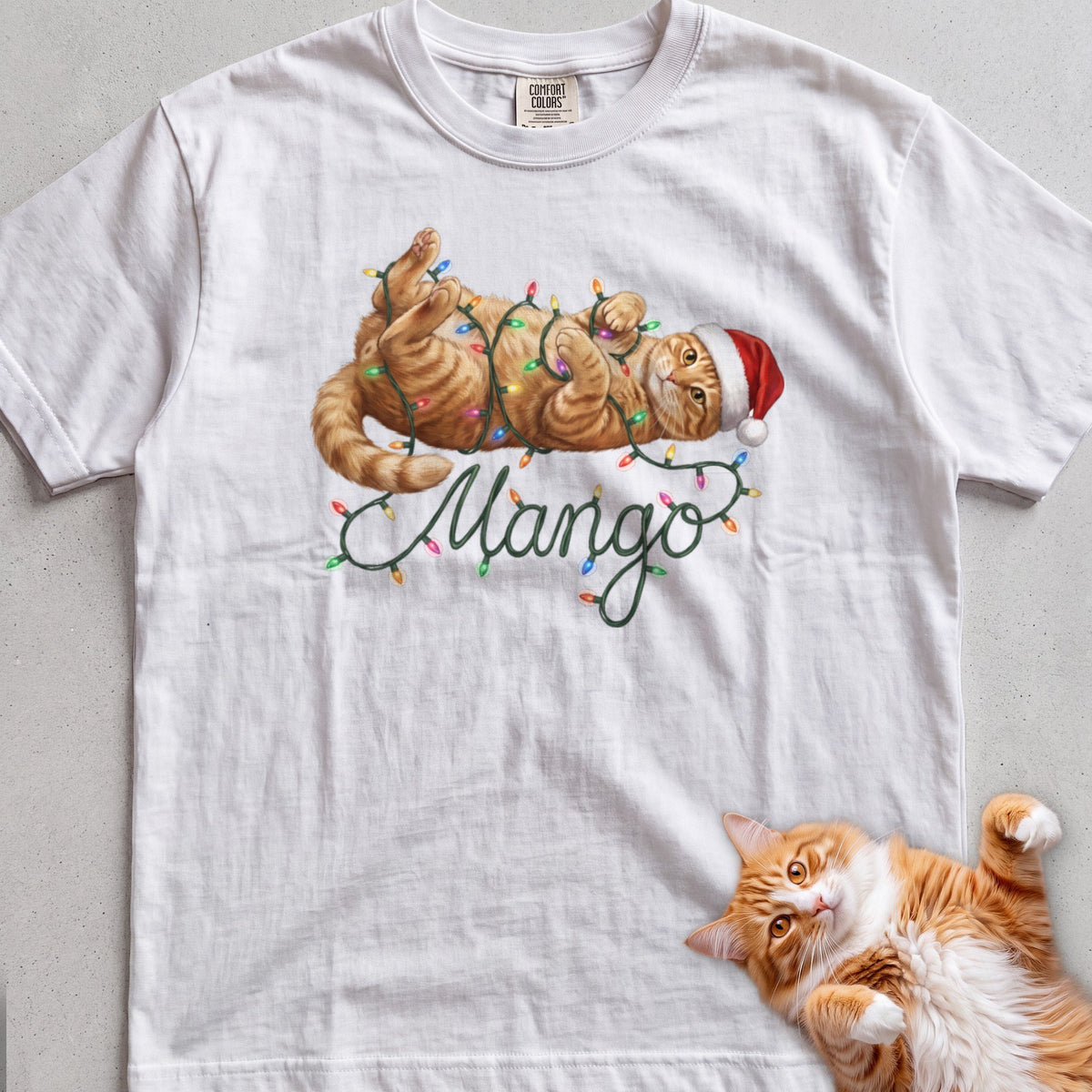Personalized Name in Lights Cat T-Shirt - White