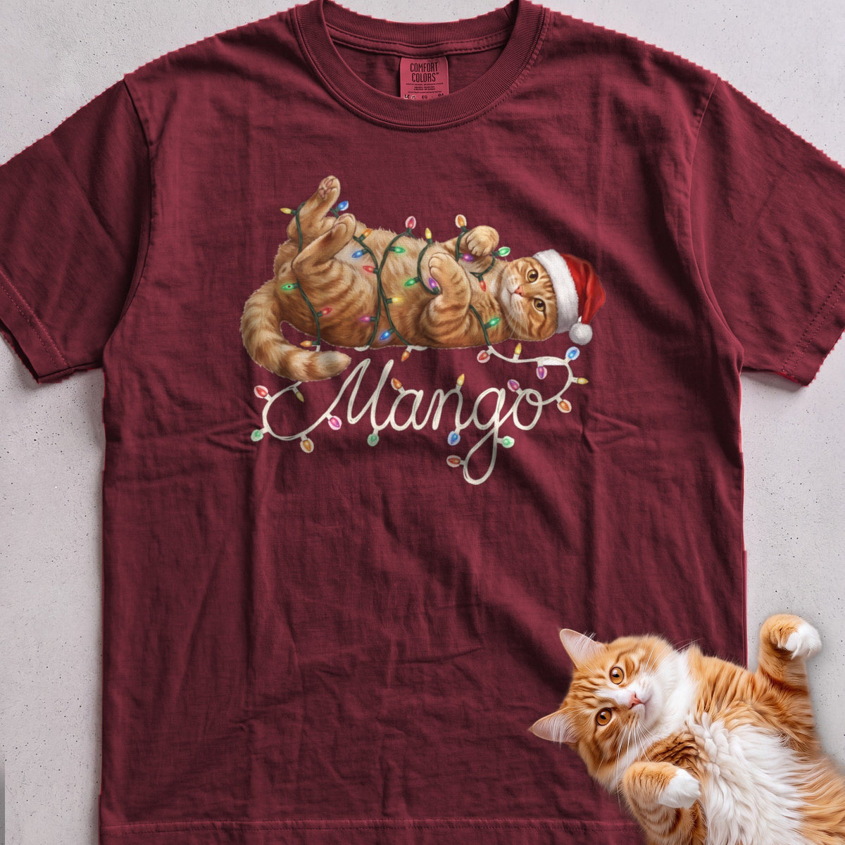 Personalized Name in Lights Cat T-Shirt - Wine