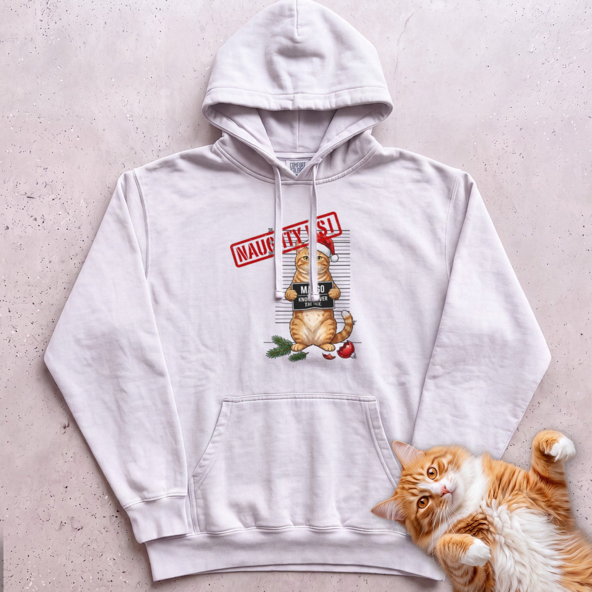 Personalized Naughty List Mugshot Cat Hoodie - White