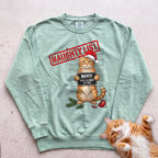 Personalized Naughty List Mugshot Cat Sweatshirt - Light Green