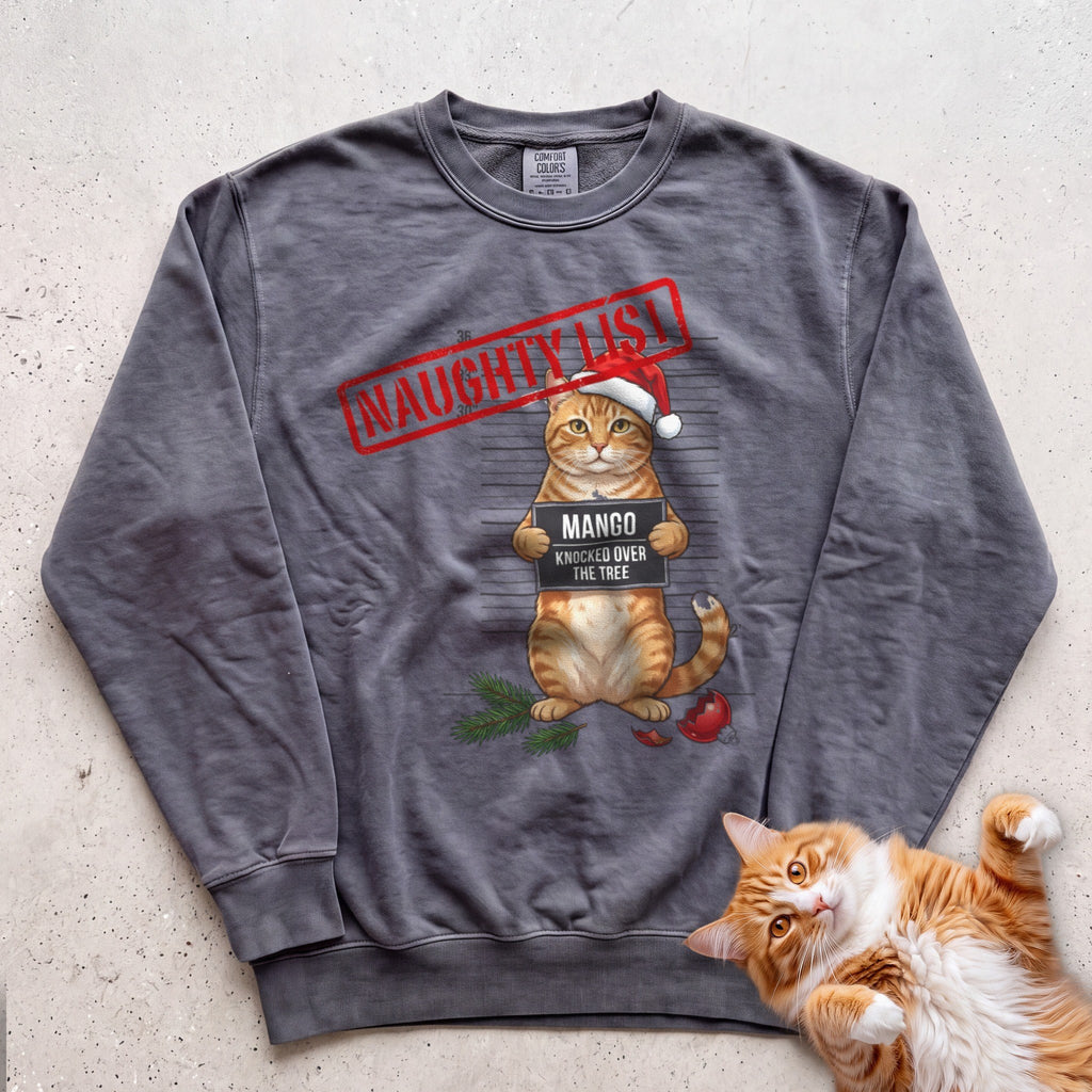 Personalized Naughty List Mugshot Cat Sweatshirt - Pepper
