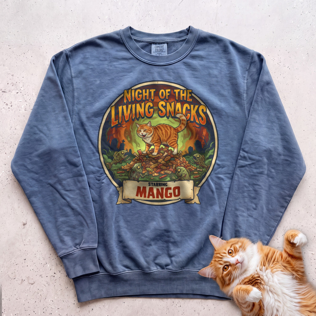 Personalized Night of the Living Snacks Cat Sweatshirt - Blue Jean