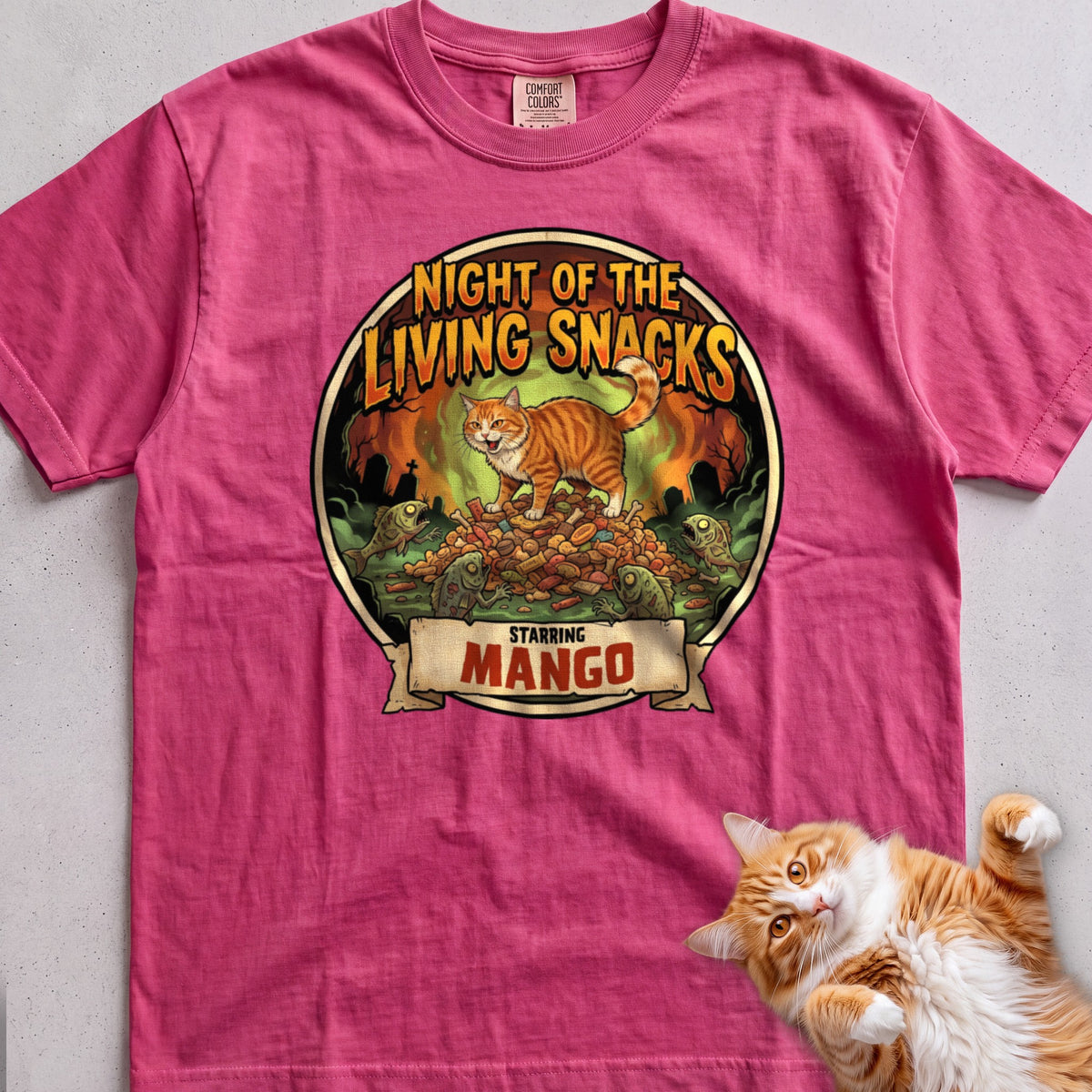 Personalized Night of the Living Snacks Cat T-Shirt - Crunchberry