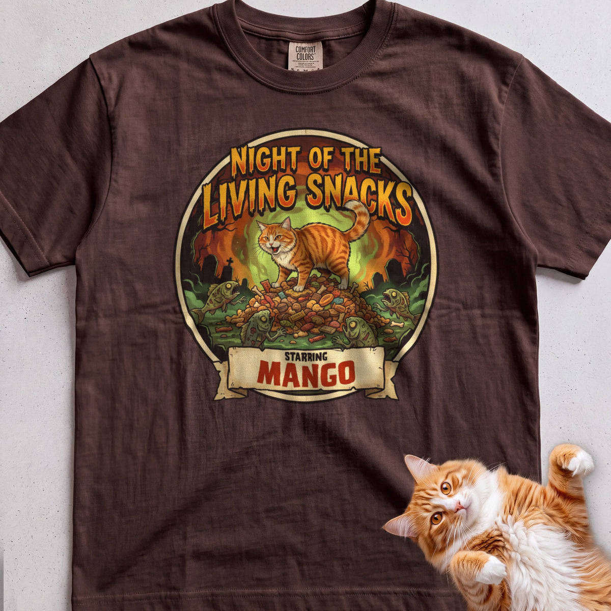 Personalized Night of the Living Snacks Cat T-Shirt - Espresso