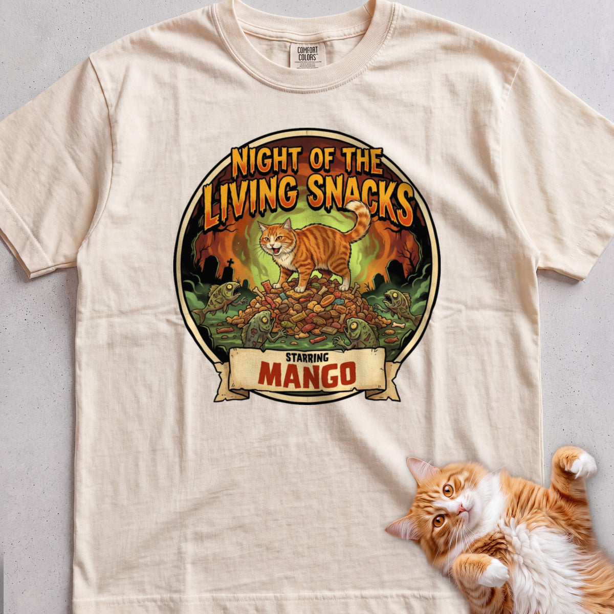 Personalized Night of the Living Snacks Cat T-Shirt - Ivory