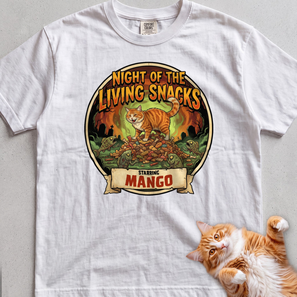 Personalized Night of the Living Snacks Cat T-Shirt - White