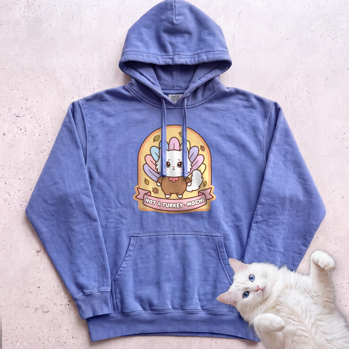 Personalized Not a Turkey Cat Hoodie - Flo Blue