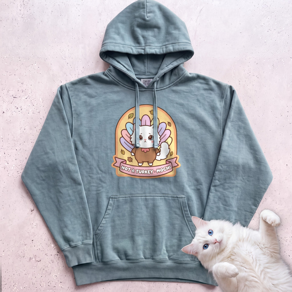 Personalized Not a Turkey Cat Hoodie - Seafoam