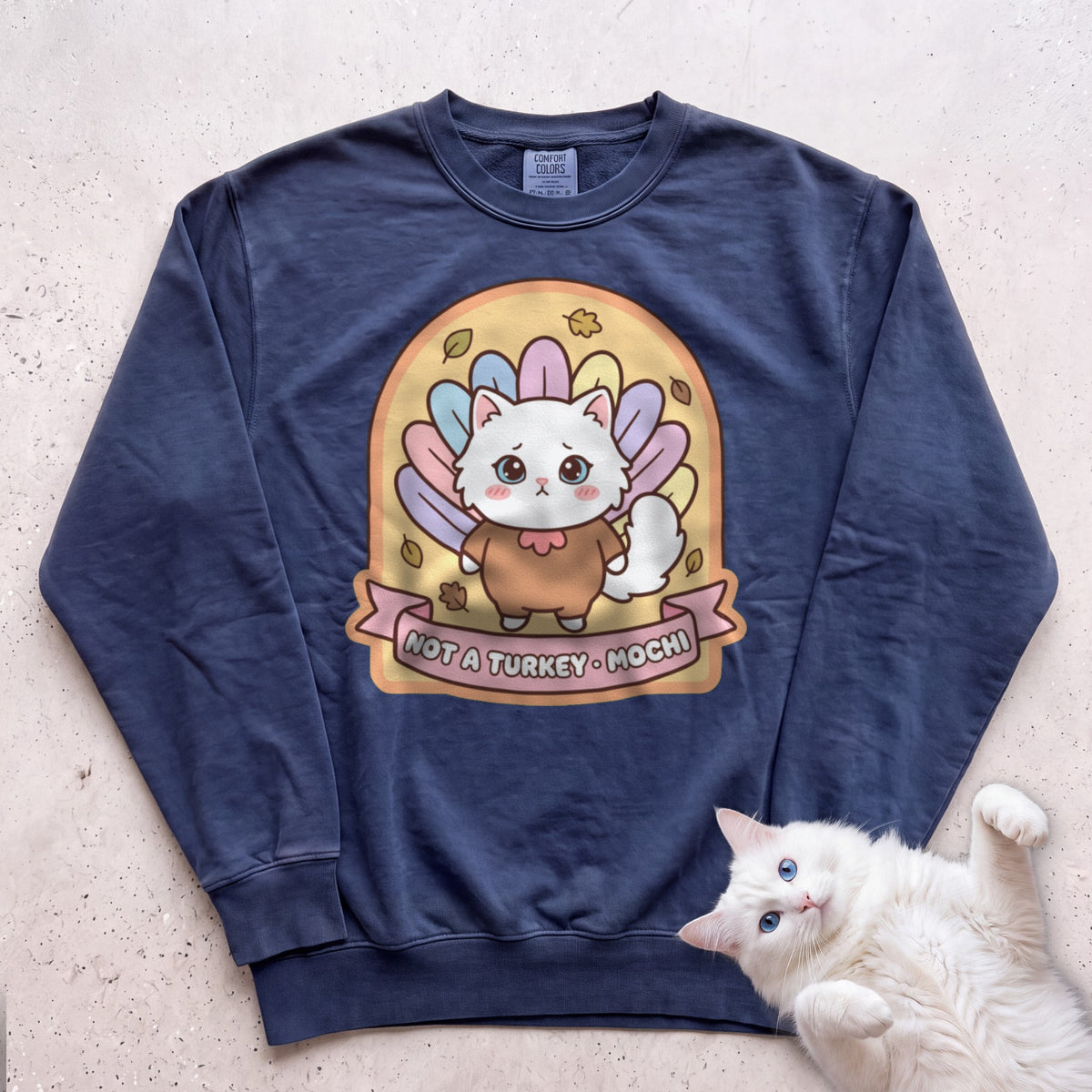 Personalized Not a Turkey Cat Sweatshirt - True Navy