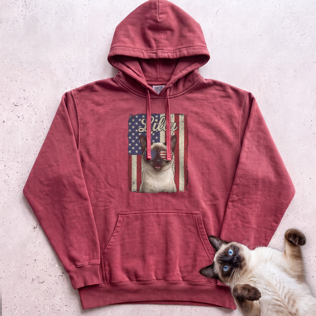 Personalized Patriotic Flag Hoodie Cat Customizable - Crimson