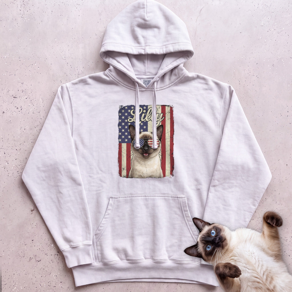 Personalized Patriotic Flag Hoodie Cat Customizable - White
