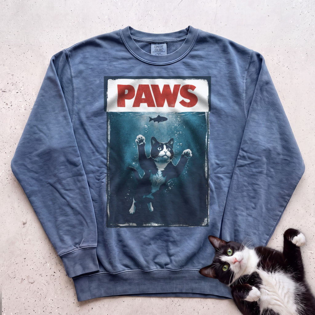 Personalized PAWS Cat Sweatshirt - Blue Jean