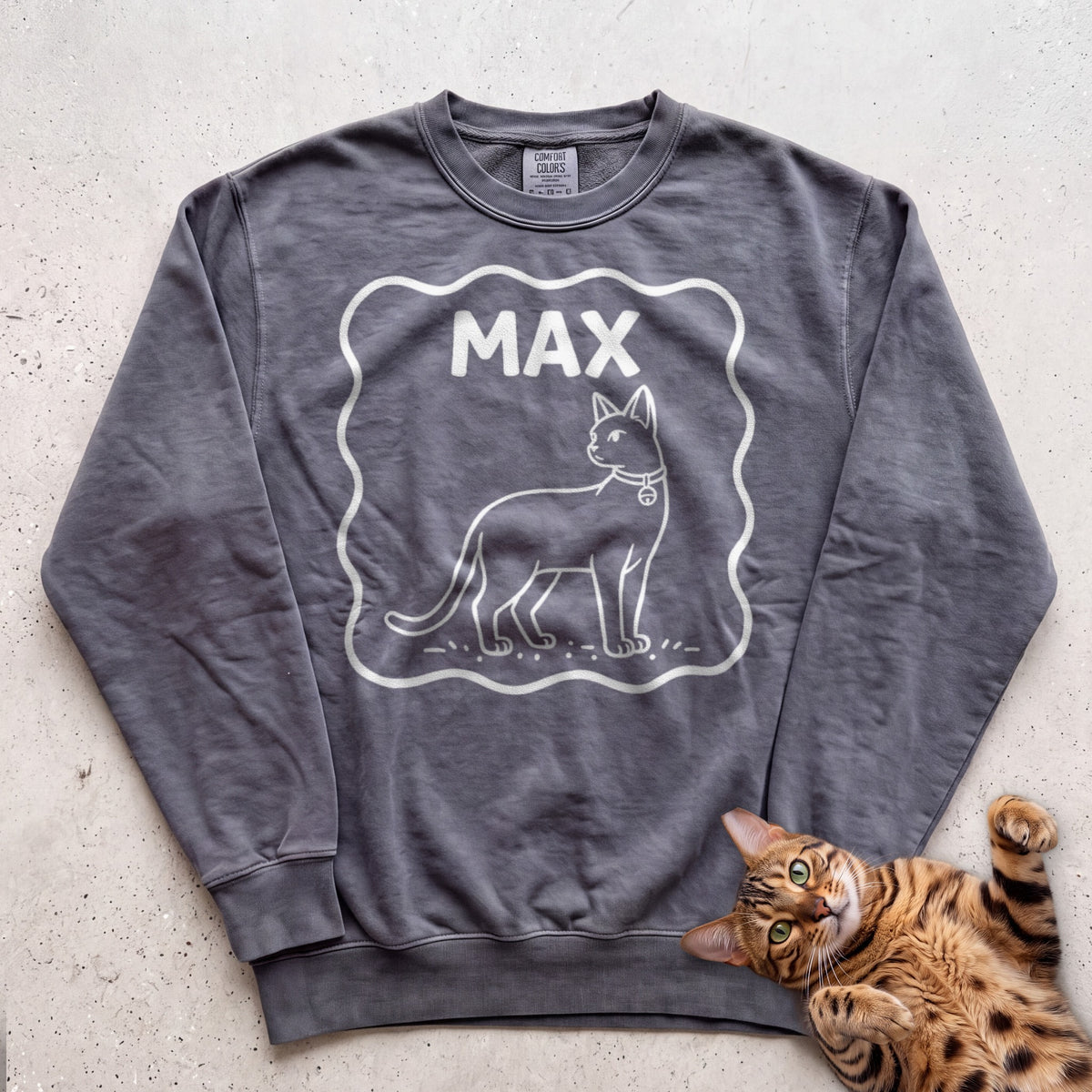 Personalized Pet Name Sweatshirt — Minimalist Cat Custom Illustration Sweatshirt - Pepper