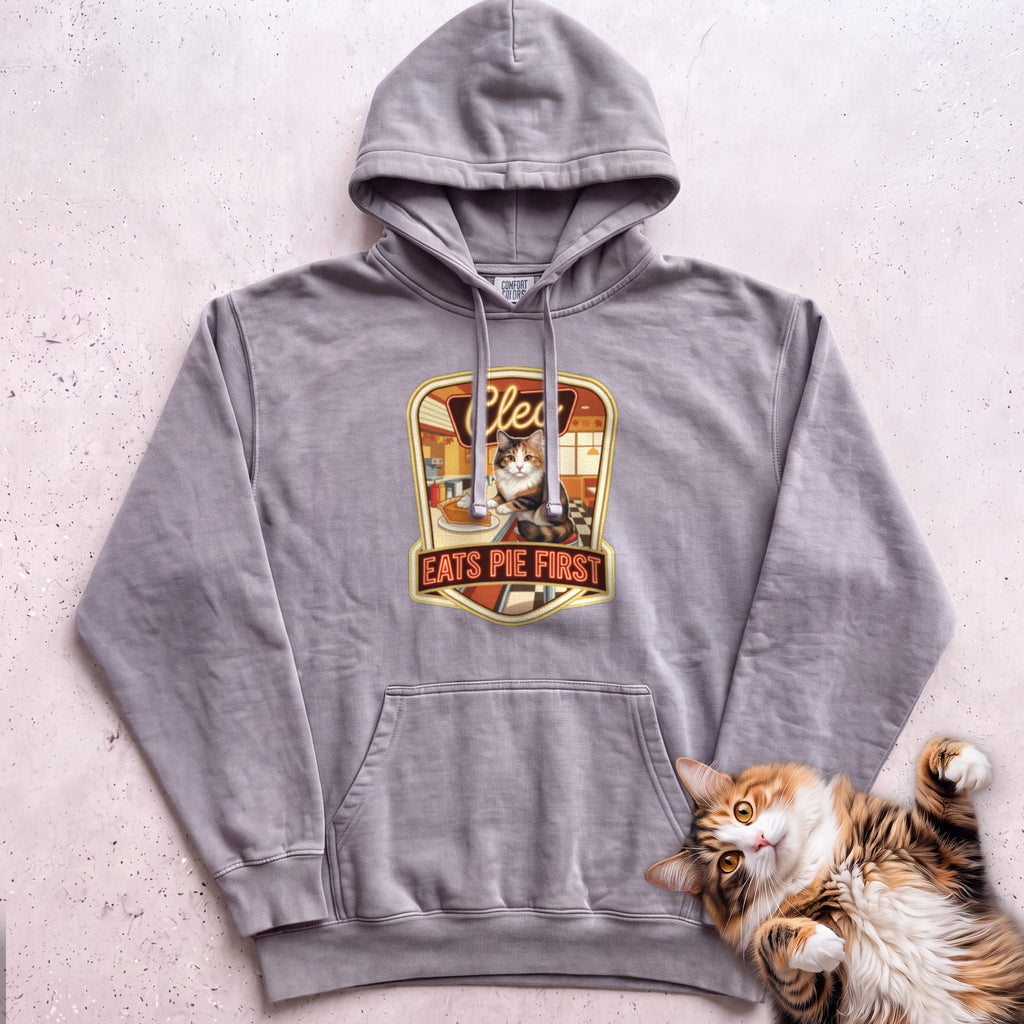 Personalized Pie First Diner Cat Hoodie - Grey