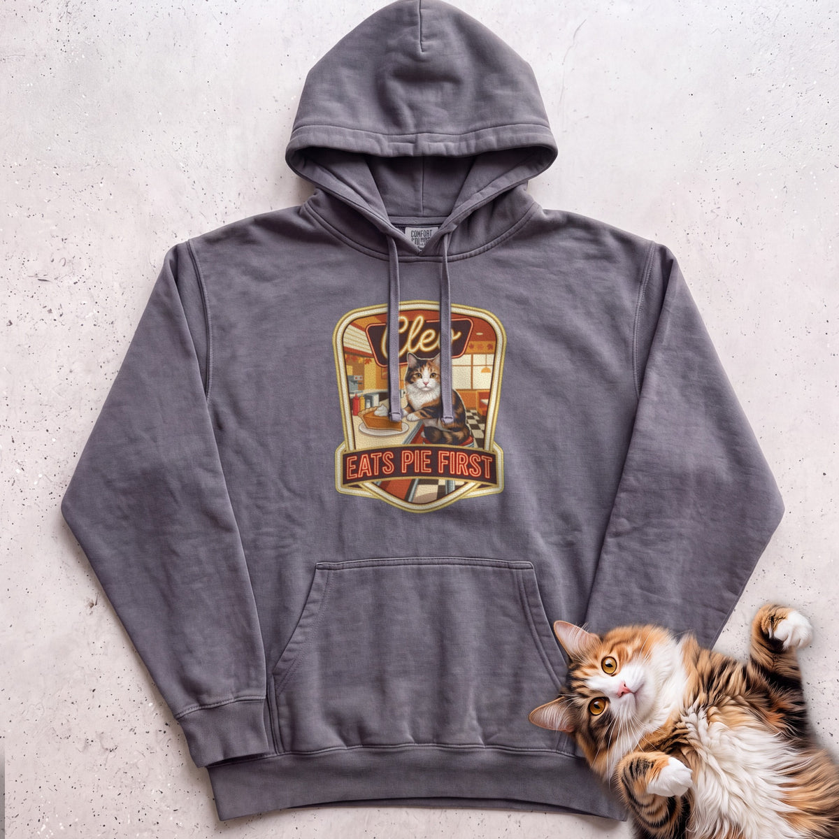 Personalized Pie First Diner Cat Hoodie - Pepper