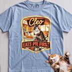 Personalized Pie First Diner Cat T-Shirt - Chambray