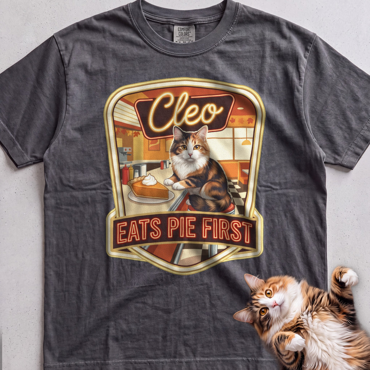 Personalized Pie First Diner Cat T-Shirt - Pepper