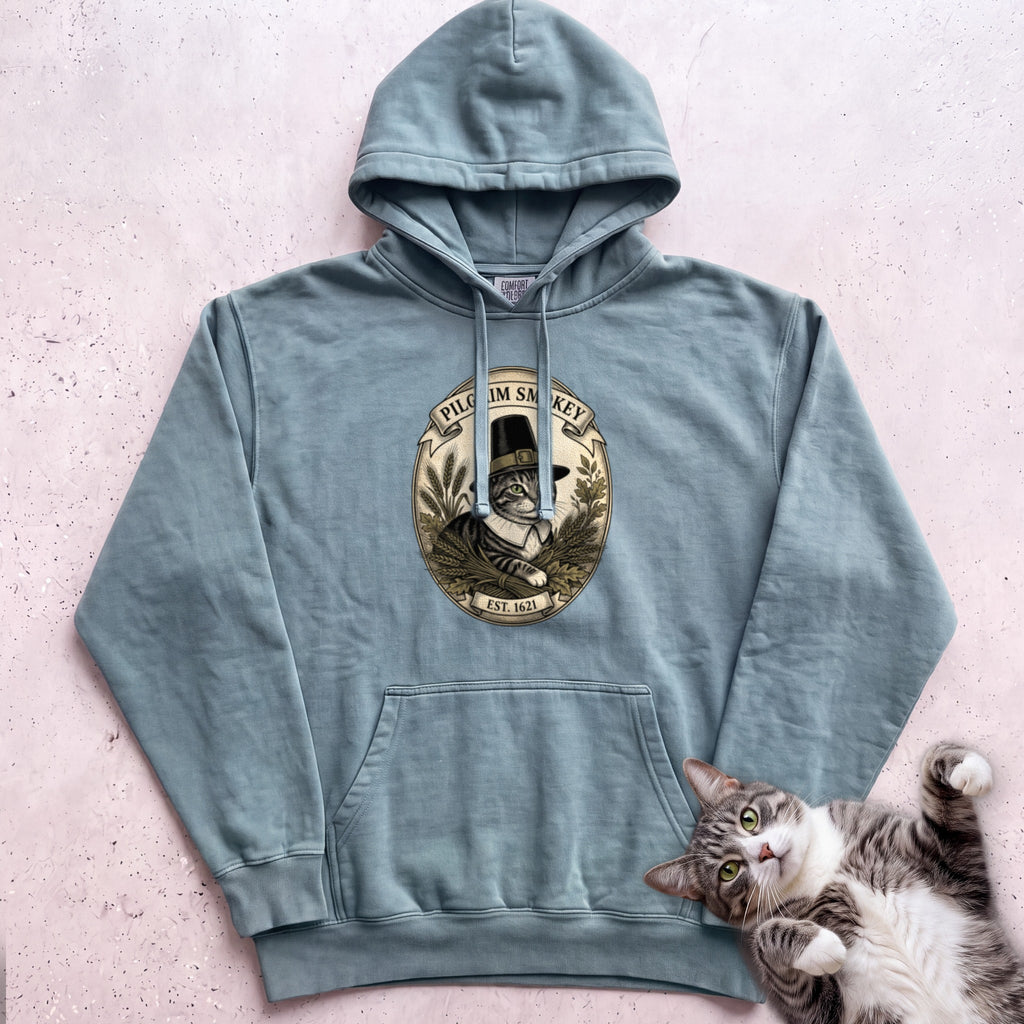 Personalized Pilgrim Cat Hoodie - Seafoam