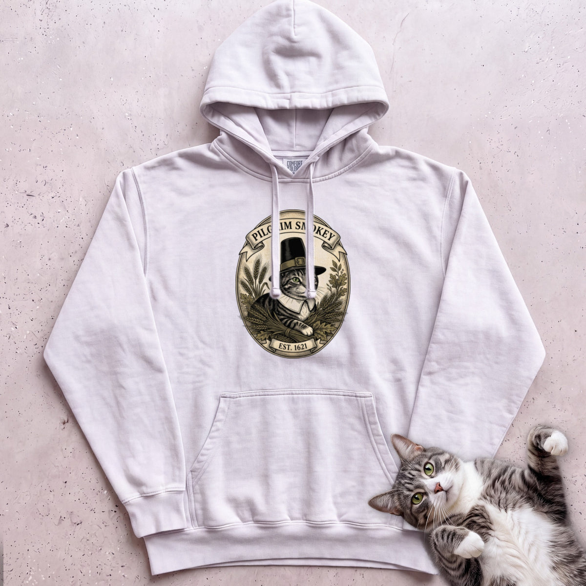 Personalized Pilgrim Cat Hoodie - White