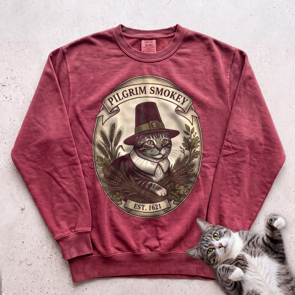 Personalized Pilgrim Cat Sweatshirt - Crimson