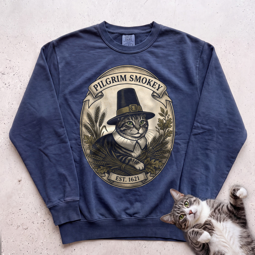 Personalized Pilgrim Cat Sweatshirt - True Navy