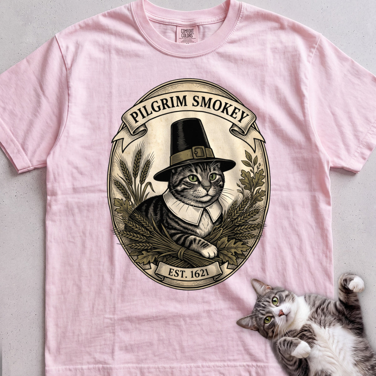 Personalized Pilgrim Cat T-Shirt - Blossom