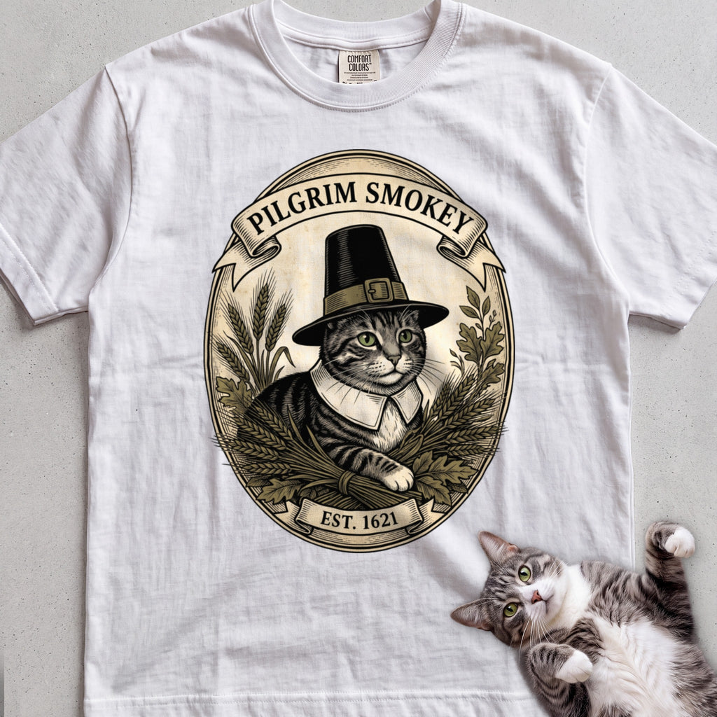 Personalized Pilgrim Cat T-Shirt - White