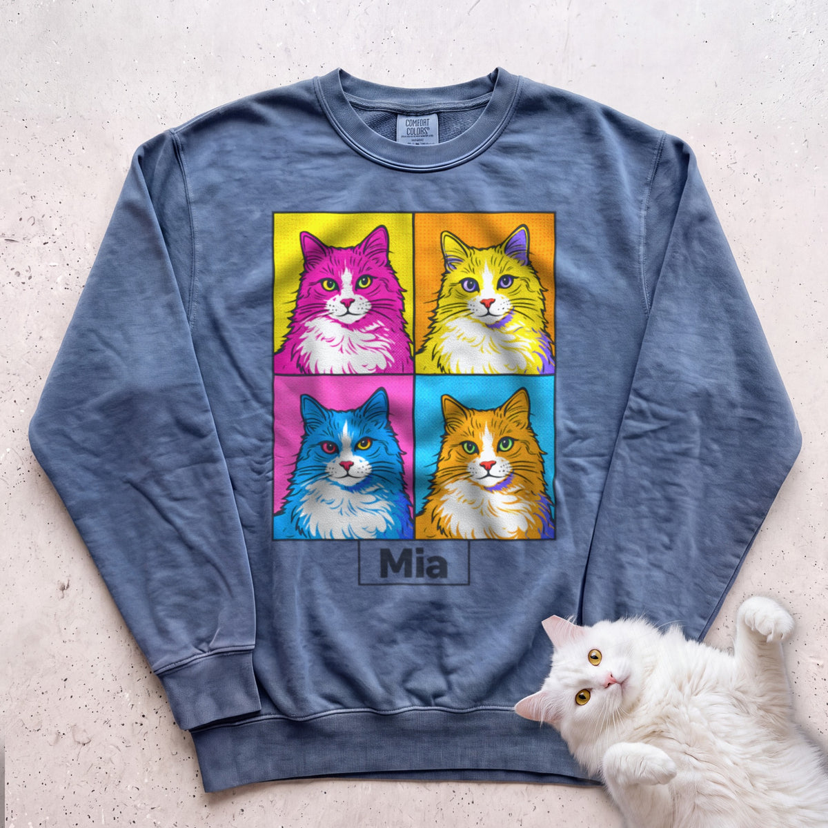 Personalized Pop Art Cat Sweatshirt - Blue Jean