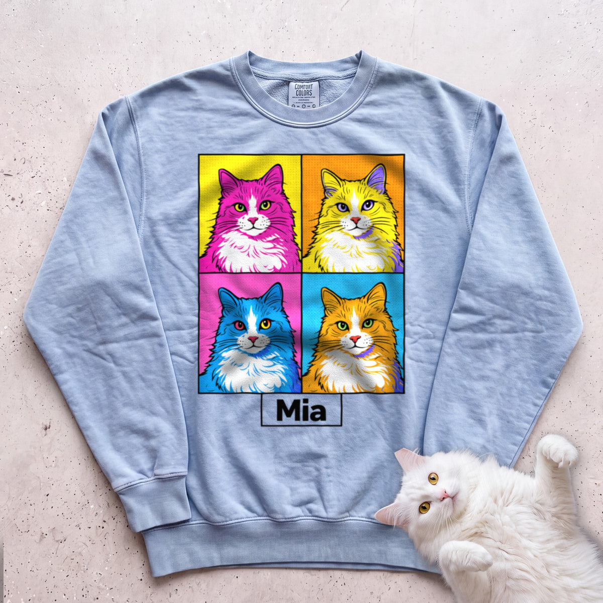 Personalized Pop Art Cat Sweatshirt - Chambray