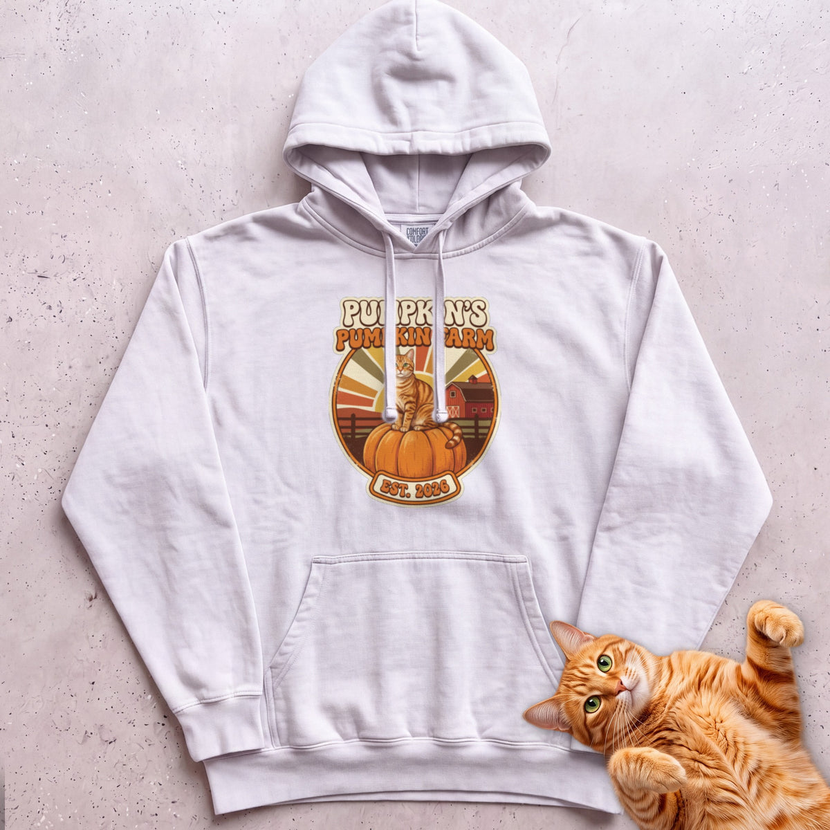 Personalized Pumpkin Farm Cat Hoodie - White