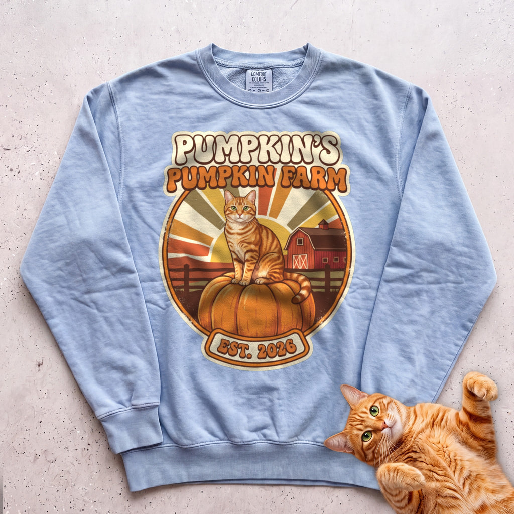 Personalized Pumpkin Farm Cat Sweatshirt - Chambray