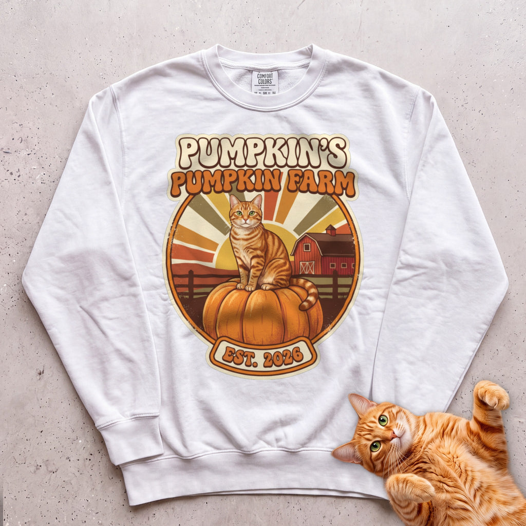 Personalized Pumpkin Farm Cat Sweatshirt - White