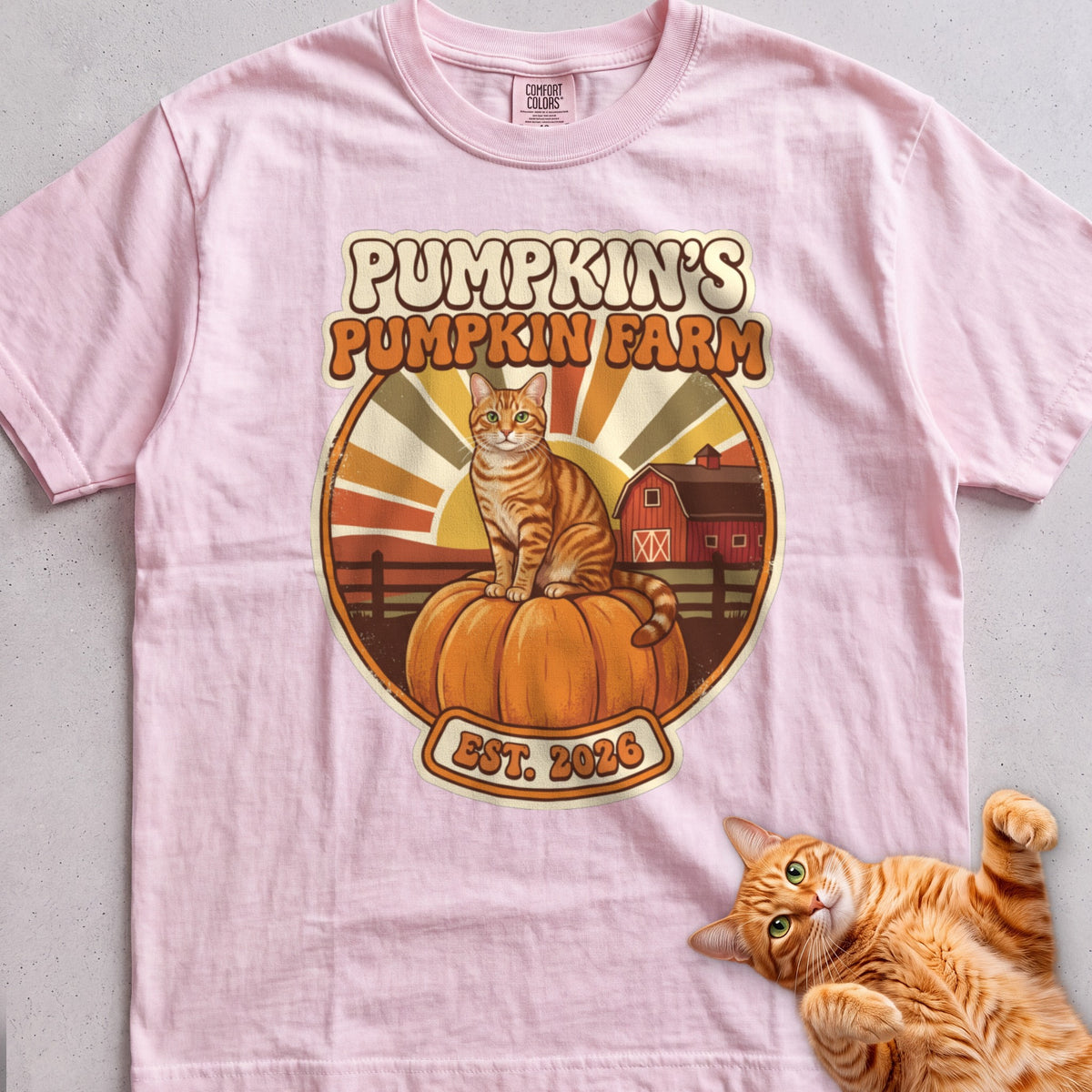 Personalized Pumpkin Farm Cat T-Shirt - Blossom