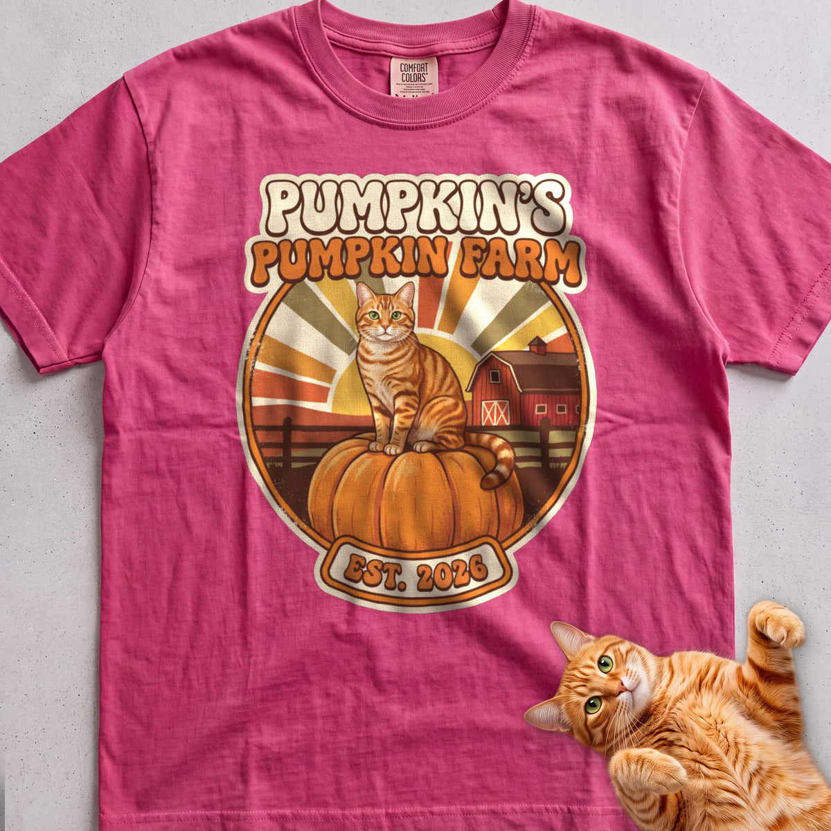 Personalized Pumpkin Farm Cat T-Shirt - Crunchberry
