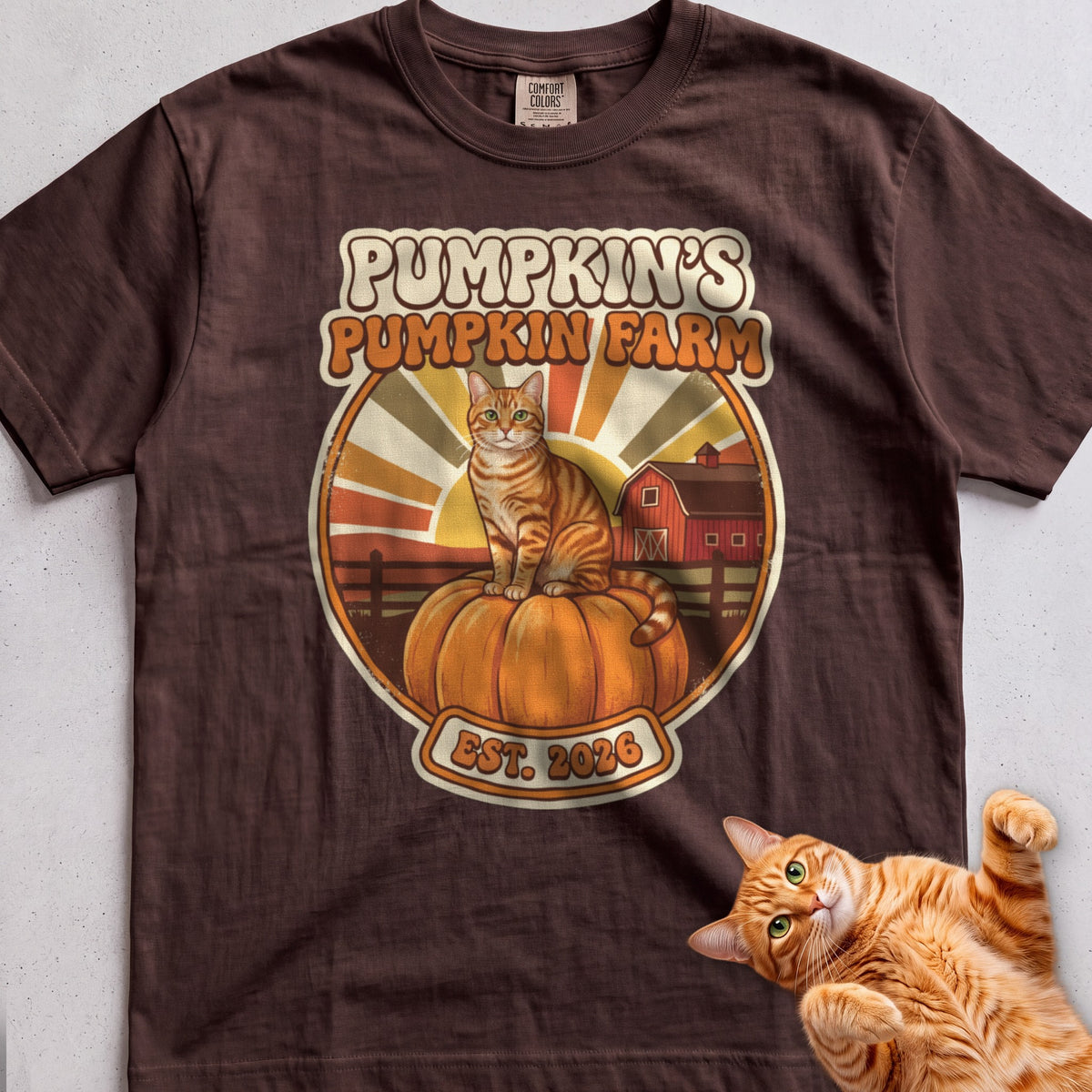 Personalized Pumpkin Farm Cat T-Shirt - Espresso