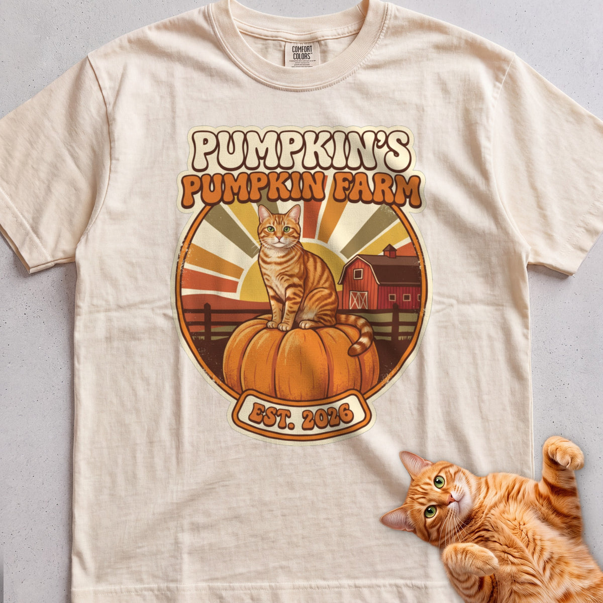 Personalized Pumpkin Farm Cat T-Shirt - Ivory