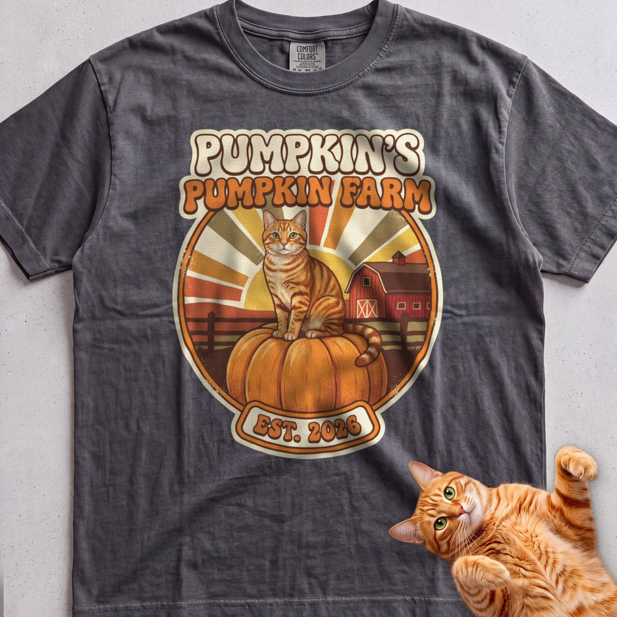 Personalized Pumpkin Farm Cat T-Shirt - Pepper