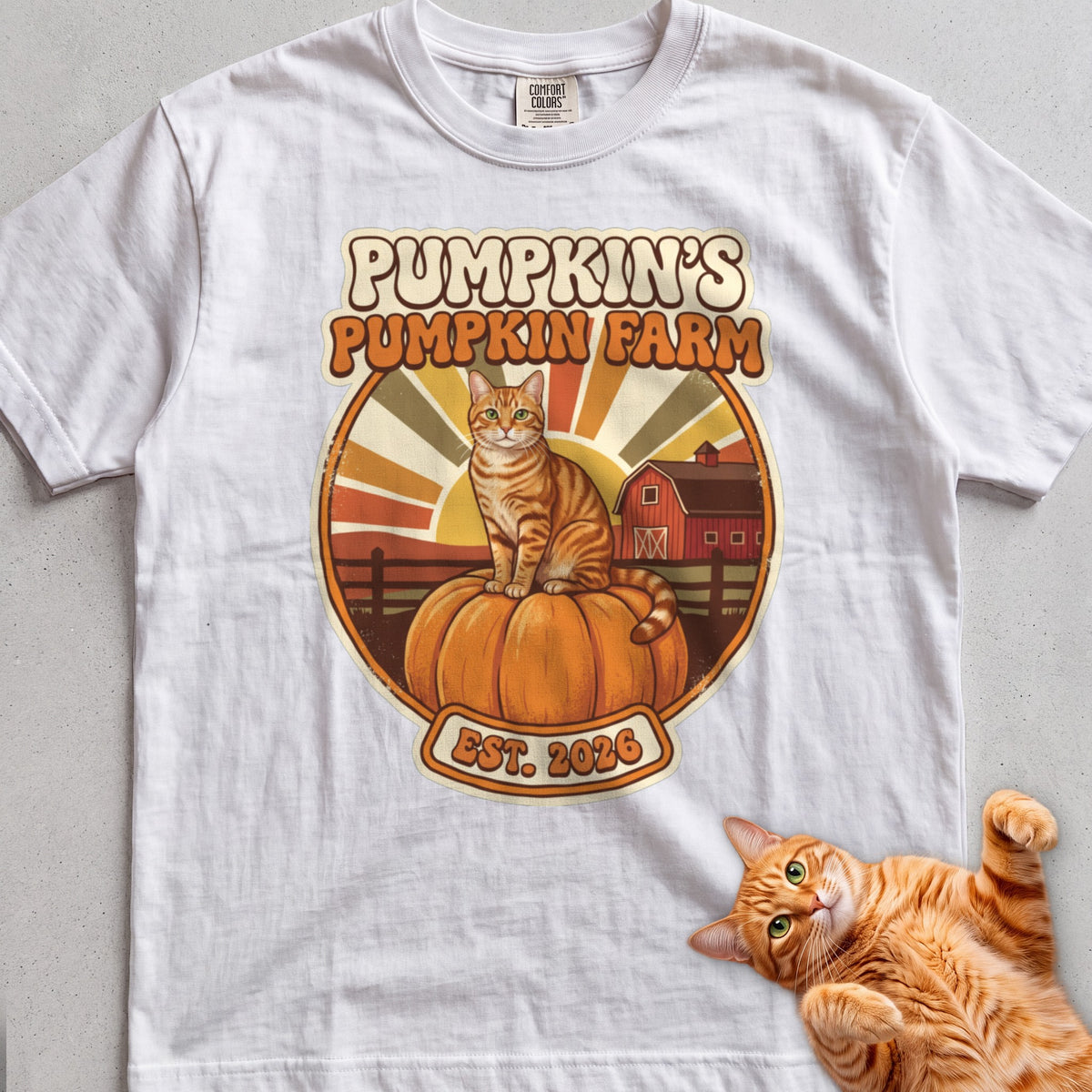 Personalized Pumpkin Farm Cat T-Shirt - White