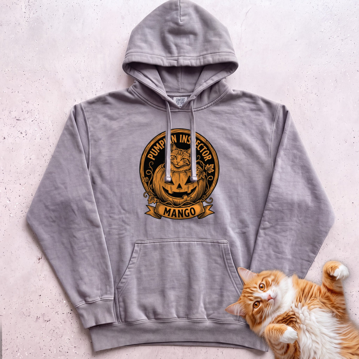 Personalized Pumpkin Inspector Cat Hoodie - Grey