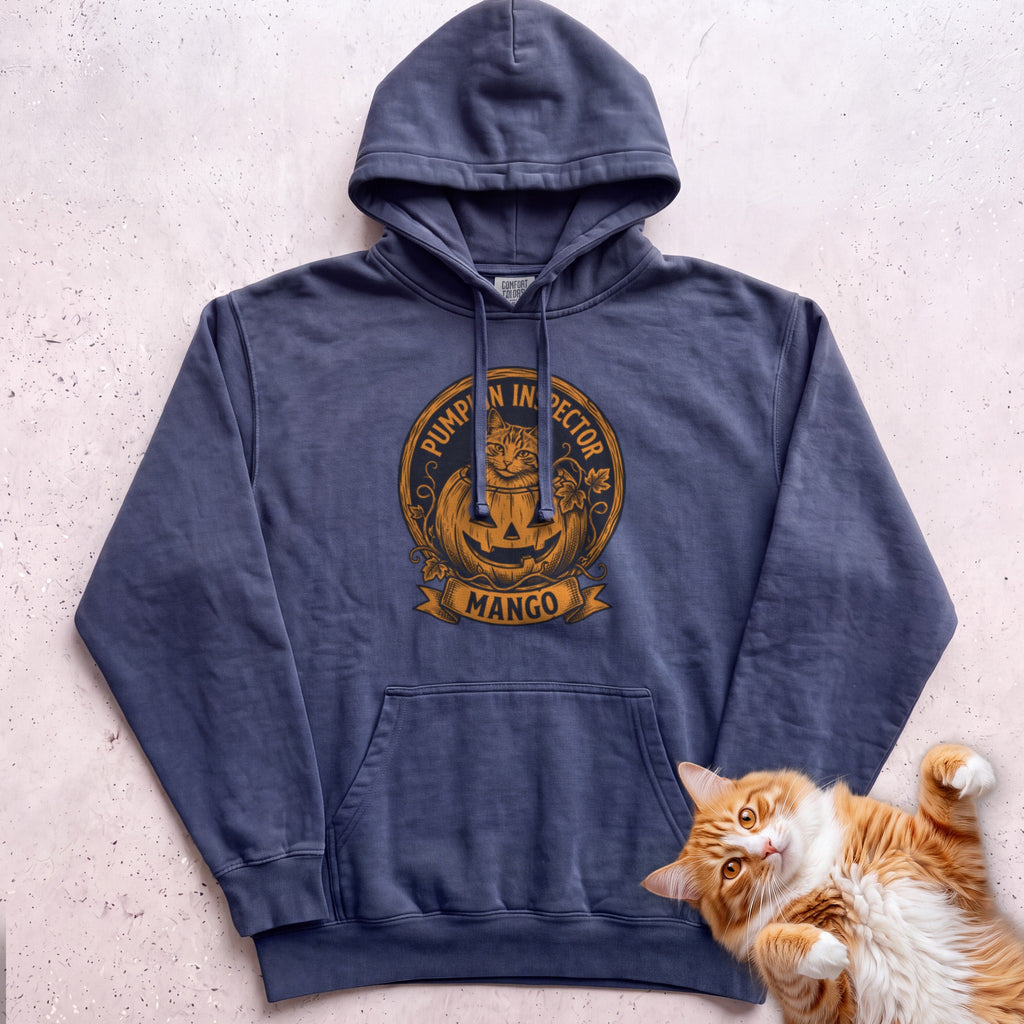 Personalized Pumpkin Inspector Cat Hoodie - True Navy