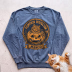 Personalized Pumpkin Inspector Cat Sweatshirt - Blue Jean