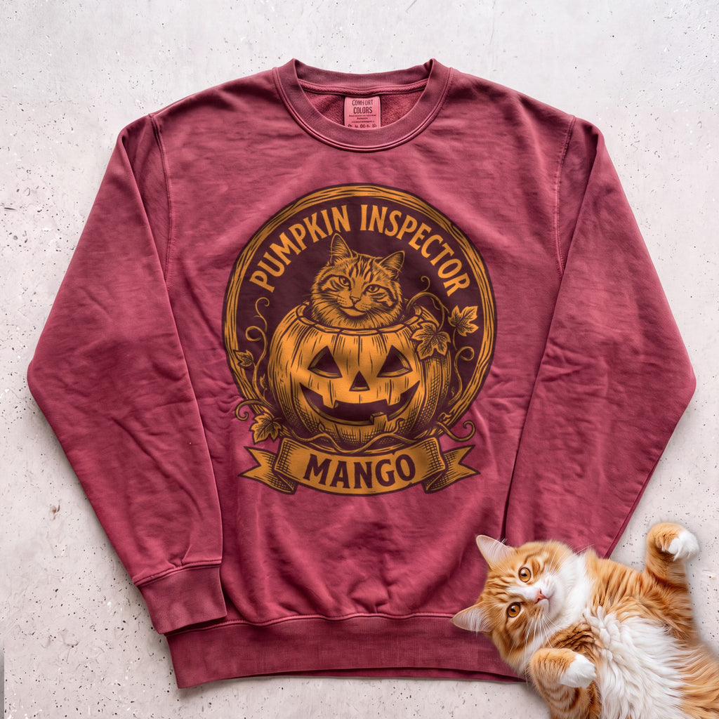 Personalized Pumpkin Inspector Cat Sweatshirt - Crimson