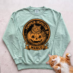 Personalized Pumpkin Inspector Cat Sweatshirt - Light Green