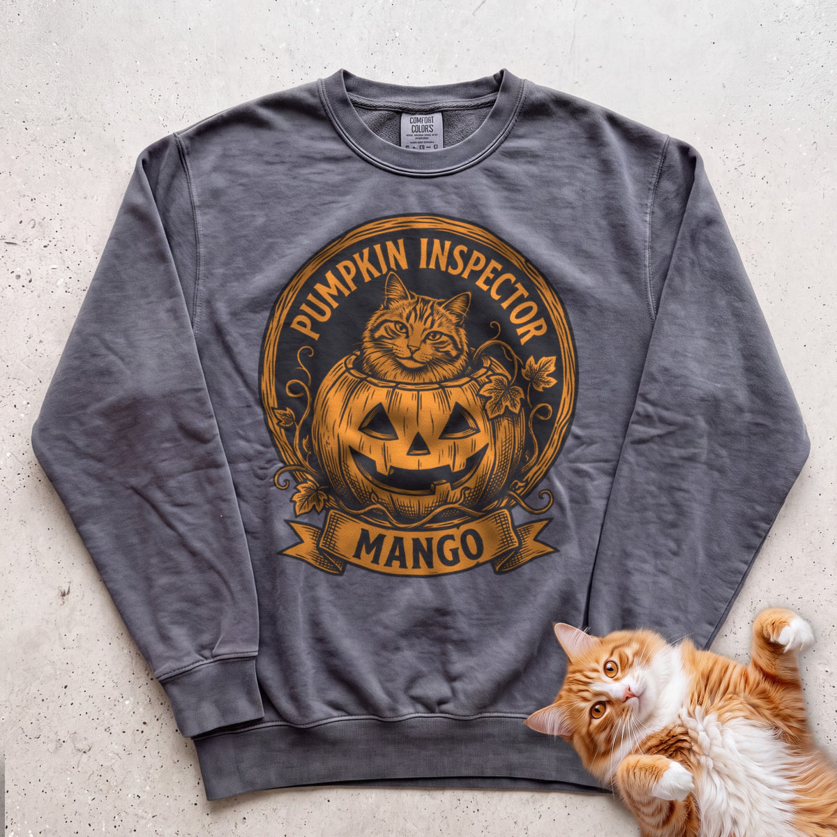 Personalized Pumpkin Inspector Cat Sweatshirt - Pepper
