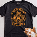 Personalized Pumpkin Inspector Cat T-Shirt - Black
