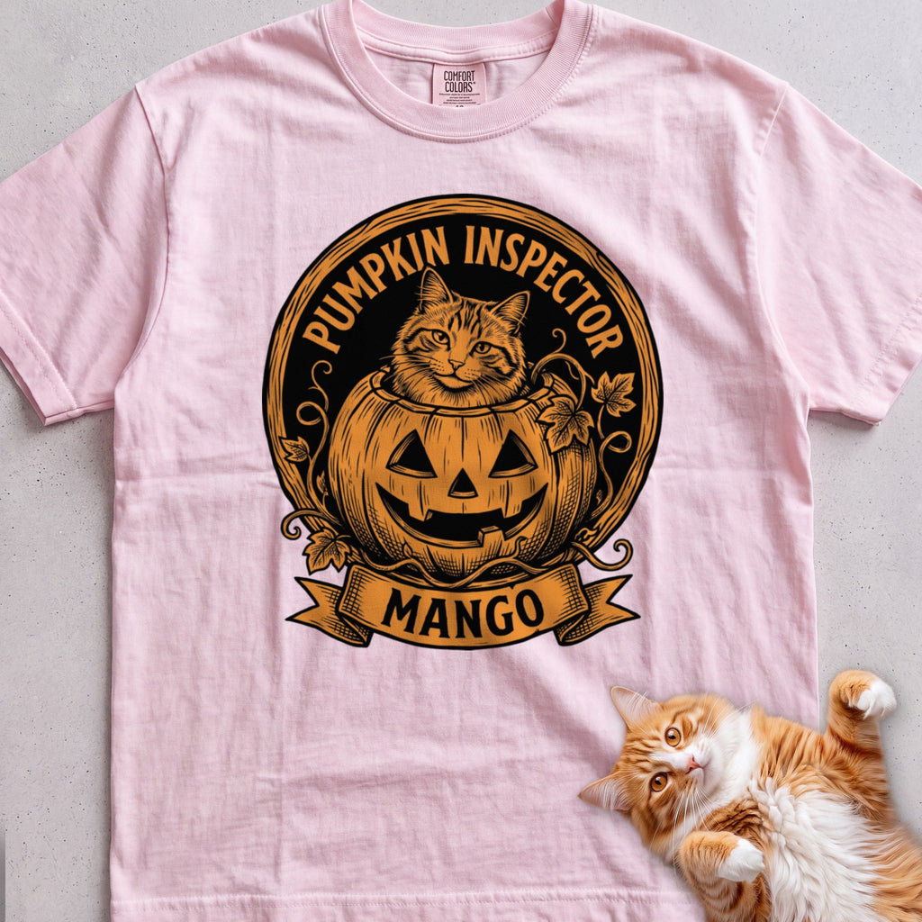 Personalized Pumpkin Inspector Cat T-Shirt - Blossom