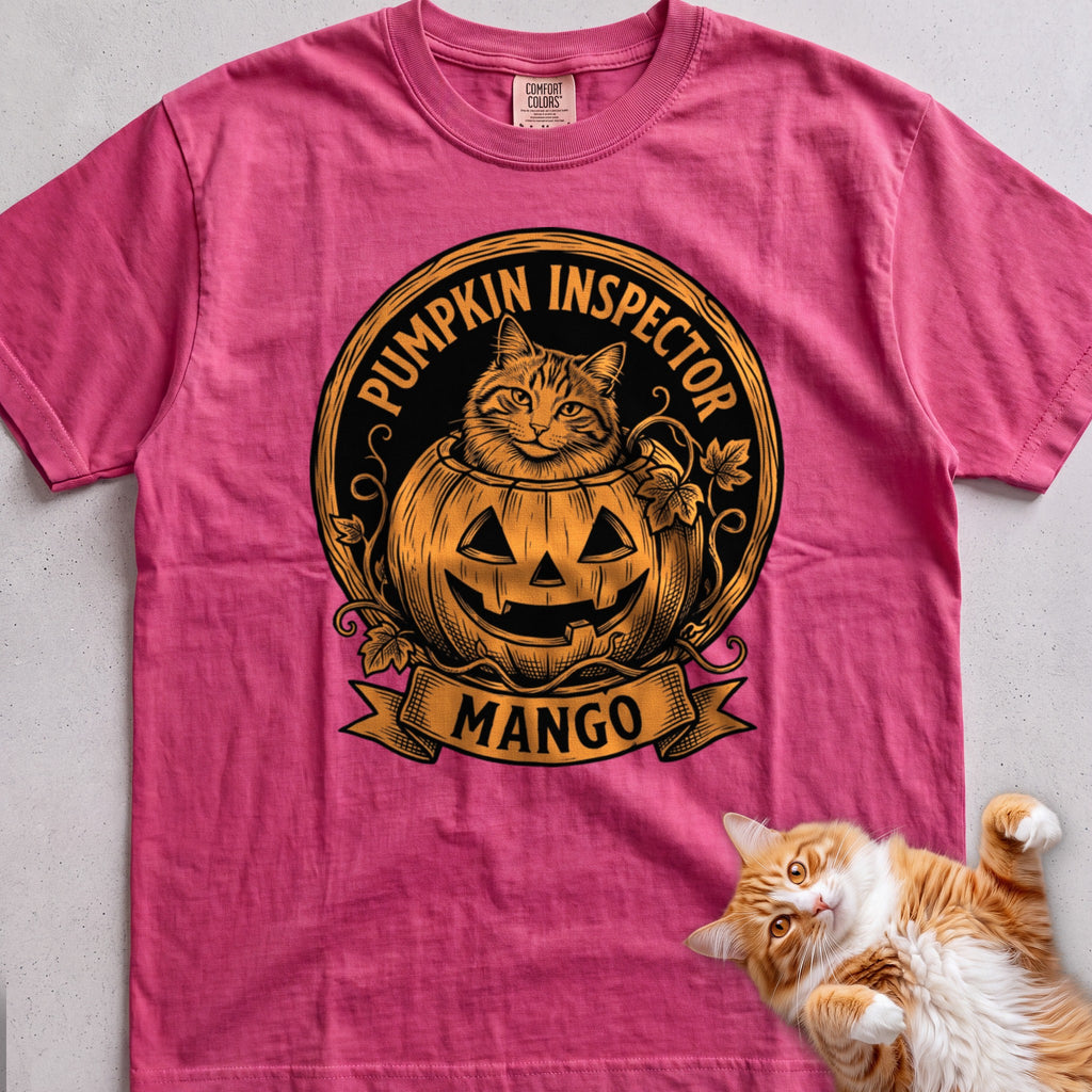 Personalized Pumpkin Inspector Cat T-Shirt - Crunchberry