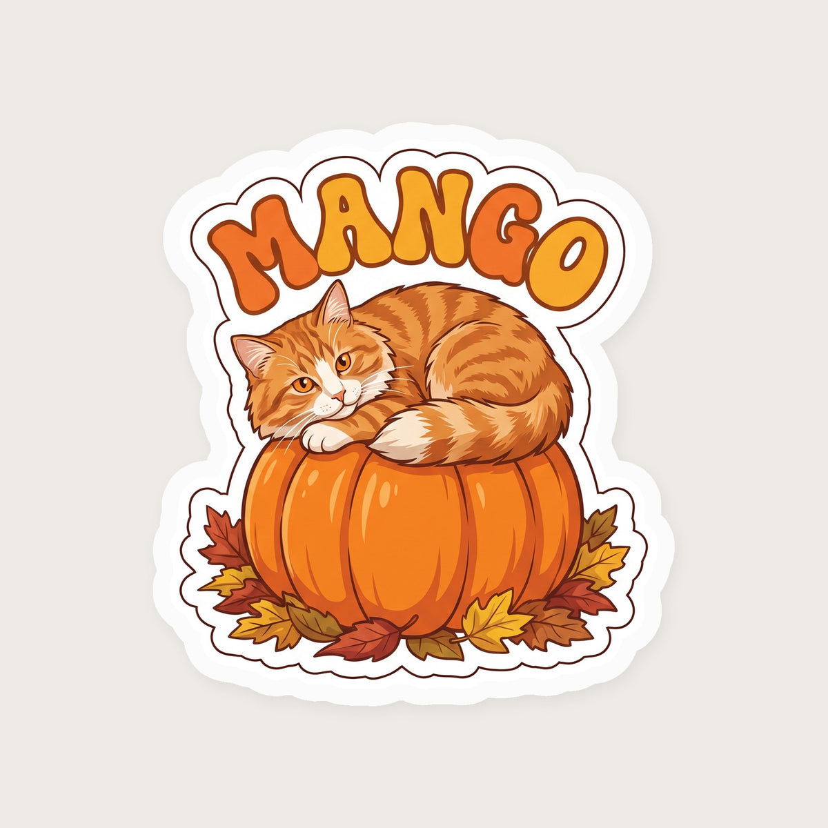 Personalized Pumpkin Spice Cat Sticker print detail (sample cat Mango)